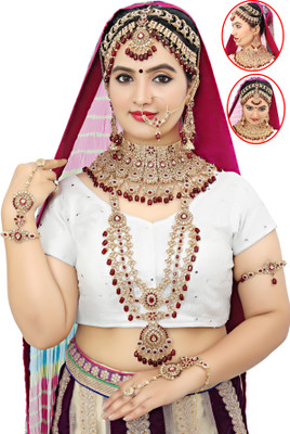 KKIMITATION Alloy Gold-plated Maroon Jewellery Set(Pack of 1)