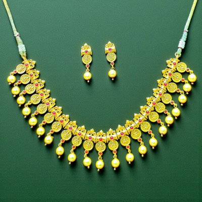 Aroras Bridal & Fashion Jewellery Copper Gold-plated Gold Jewellery Set(Pack of 1)