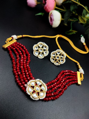 Prizetaa Alloy Gold-plated Red Jewellery Set(Pack of 1)