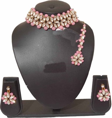 ANRA JEWEL Mother of Pearl, Alloy Gold-plated Pink, Pink Jewellery Set(Pack of 1)