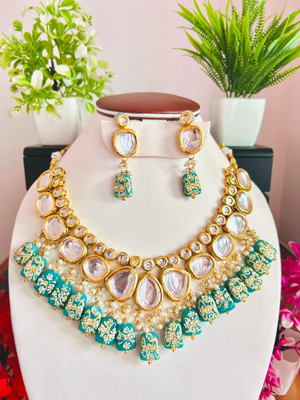 angels jewels Brass Gold-plated Blue Jewellery Set(Pack of 1)