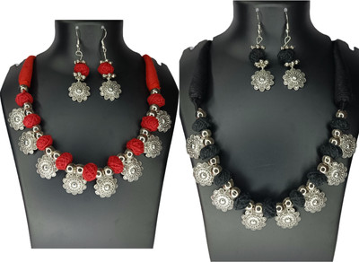 Loknath Handcraft Oxidised Silver Multicolor Jewellery Set(Pack of 2)