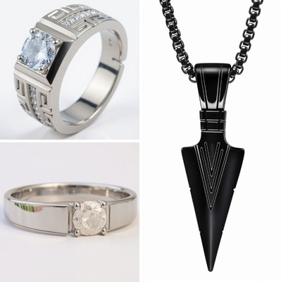 KURMASHOP Stainless Steel Sterling Silver Silver, White, Black Jewellery Set(Pack of 3)