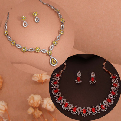 Vedda Brass Gold-plated Rose Gold, Red, Yellow Jewellery Set(Pack of 1)