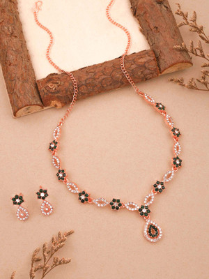 Parisal Brass Gold-plated Rose Gold, Green, White Jewellery Set(Pack of 1)