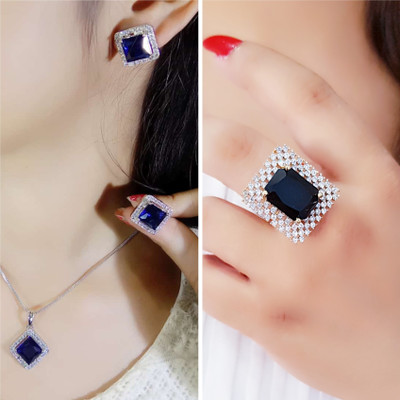 Vedansh Alloy Sterling Silver Blue Jewellery Set(Pack of 3)