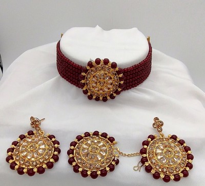 RPJEWEL Alloy Gold-plated Maroon Jewellery Set(Pack of 1)