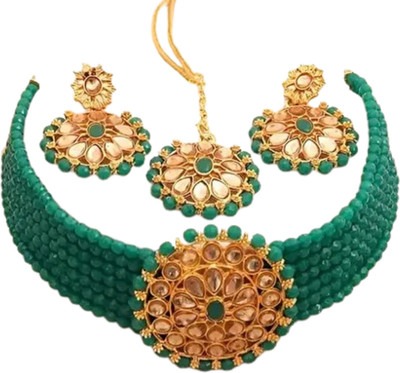 Ruhi Alloy Gold-plated Green Jewellery Set(Pack of 2)