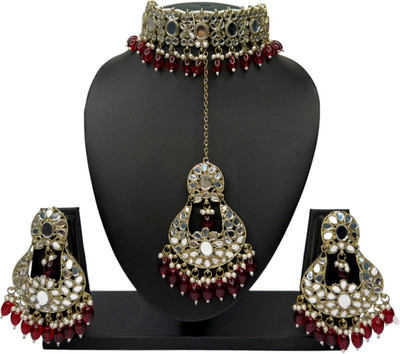 Zarmar fashion Alloy Gold-plated Maroon Jewellery Set(Pack of 1)