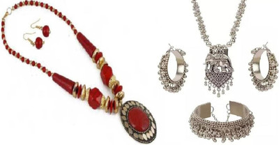JMBW INTERNATIONAL Alloy Red, Gold, Silver Jewellery Set(Pack of 2)
