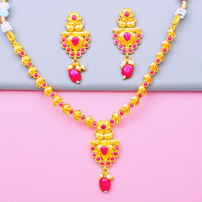 Aroras Bridal & Fashion Jewellery Copper Gold-plated Pink, Gold Jewellery Set(Pack of 1)