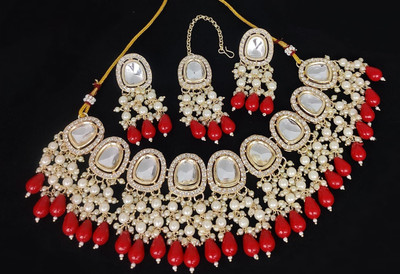 MAHADEV Alloy Gold-plated Red Jewellery Set(Pack of 4)