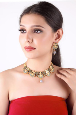 Kirti Traders Alloy Gold-plated Grey Jewellery Set(Pack of 1)