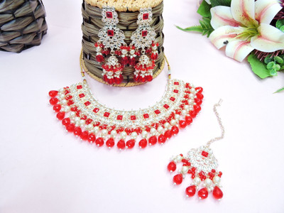 VATSALYA creation Alloy Gold-plated Red, White Jewellery Set(Pack of 1)
