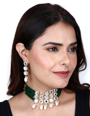 Divisha Metal, Alloy Gold-plated Green, White Jewellery Set(Pack of 3)