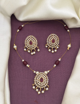 YIMBLI Brass Gold-plated Gold, Maroon Jewellery Set(Pack of 1)