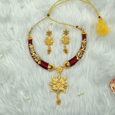 GEMRON JEWEL Alloy Gold-plated Maroon Jewellery Set(Pack of 1)
