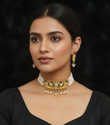 AARU Copper Gold-plated Gold, Green, Pink Jewellery Set(Pack of 1)