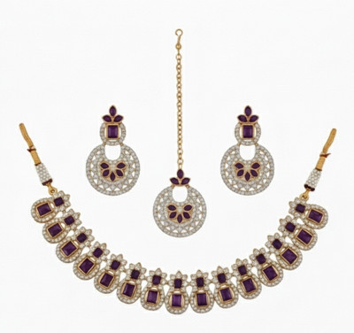 Defashions Brass, Stone, Alloy Gold-plated Gold, Purple Jewellery Set(Pack of 4)