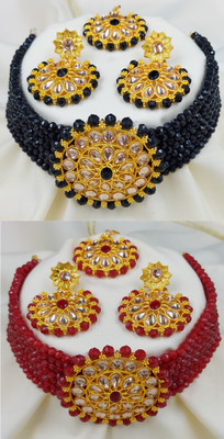 kuber immitation Brass Gold-plated Black, Maroon Jewellery Set(Pack of 1)