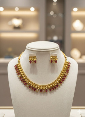 Alvarajewels Copper Gold-plated Gold, Ruby Red Jewellery Set(Pack of 1)