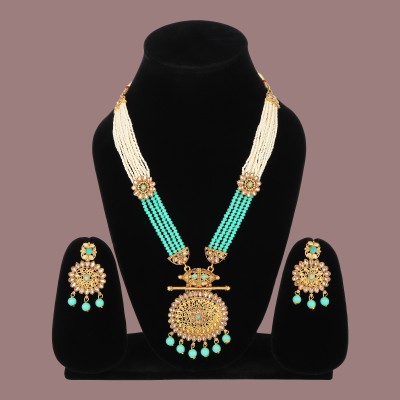 Dreamish Imitation Brass, Stone, Mother of Pearl, Alloy Gold-plated Gold, Green Jewellery Set(Pack of 1)