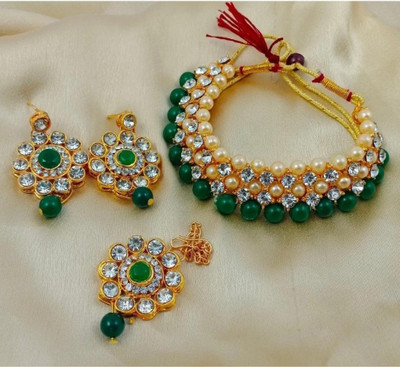 AMHRIK IMITATION Brass Brass Green, Gold Jewellery Set(Pack of 1)