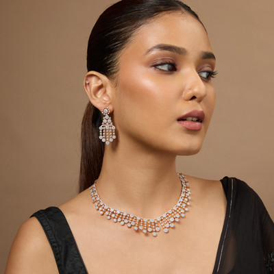 Kushal's Fashion Jewellery Copper Gold-plated White Jewellery Set(Pack of 3)