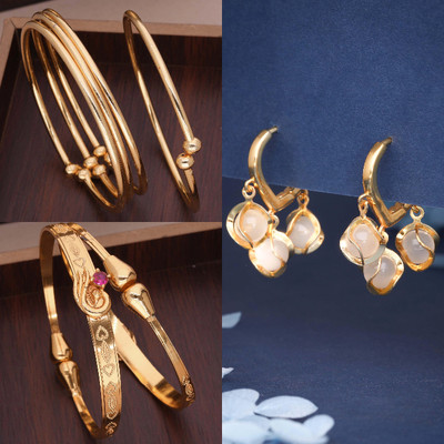 Divastri Brass Gold-plated Green, Gold Jewellery Set(Pack of 3)