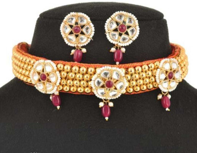 YuviKrissh Alloy Gold-plated Red Jewellery Set(Pack of 1)