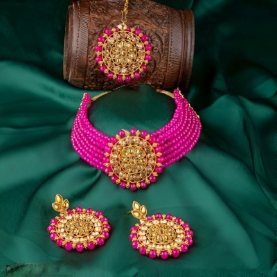 Navjyoti enterprise Brass Gold-plated Pink Jewellery Set(Pack of 1)