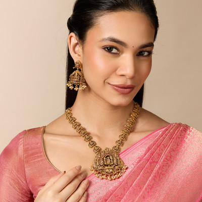 Kushal's Fashion Jewellery Copper Gold-plated Red Jewellery Set(Pack of 3)