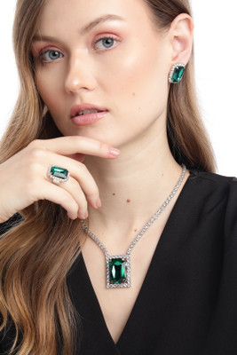 MANSIYAORANGE Alloy Rhodium Green Jewellery Set(Pack of 1)