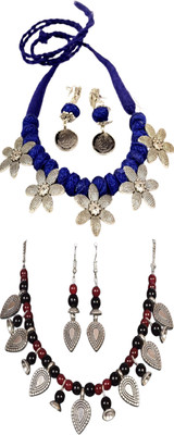 HOUSE OFF COMMON Oxidised Silver Multicolor, Black, Maroon, Silver Jewellery Set(Pack of 2)