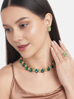 MANSIYAORANGE Alloy Rhodium Green Jewellery Set(Pack of 1)