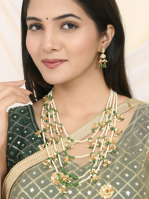 Silvermerc Designs Brass Gold-plated Green, White Jewellery Set(Pack of 1)