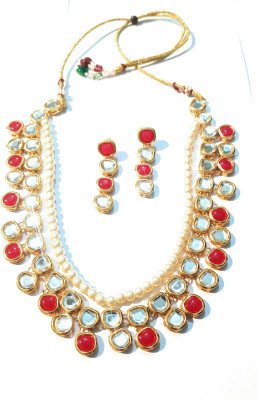 KRISHIKA JWELLERY Crystal Gold-plated Ruby Red Jewellery Set(Pack of 1)