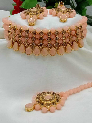 Chikku Alloy Gold-plated Pink Jewellery Set(Pack of 1)