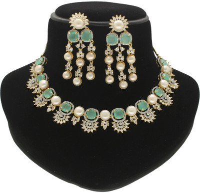 Sri Jagdamba Pearls Alloy Gold-plated White Jewellery Set(Pack of 2)