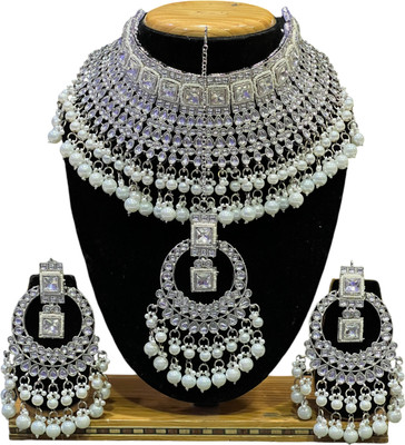 SS IMITATION JEWELLERY Alloy Gold-plated White Jewellery Set(Pack of 3)