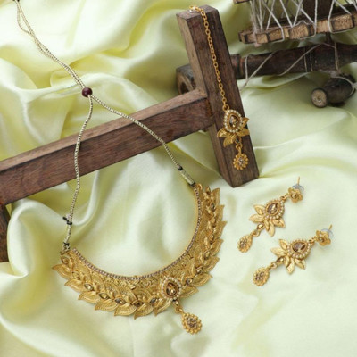 Bhana Jewells Brass Gold-plated Gold Jewellery Set(Pack of 1)