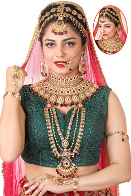 SHIVSHAKTI Alloy Gold-plated Maroon Jewellery Set(Pack of 7)