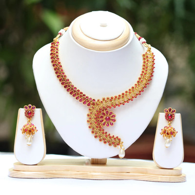 Swarajshop Alloy Gold-plated Maroon Jewellery Set(Pack of 1)