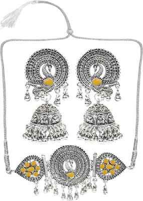 Pujvi Oxidised Silver Yellow, Silver Jewellery Set(Pack of 1)
