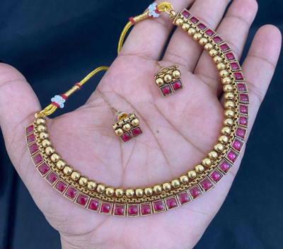 PBM CREATIONS Copper Gold-plated Red, Gold Jewellery Set(Pack of 3)