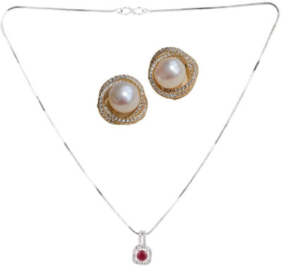 SKG Fashions Stone Maroon, White Jewellery Set(Pack of 1)