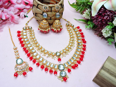VATSALYA creation Alloy Gold-plated Red Jewellery Set(Pack of 1)