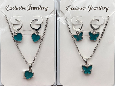 MAYA IMPEX Alloy Silver Green Jewellery Set(Pack of 3)