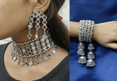 Lathar Alloy Silver Jewellery Set(Pack of 2)