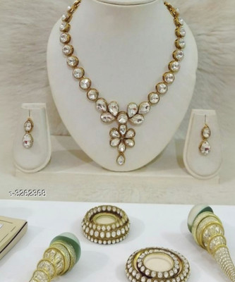 Dhirajart Alloy Gold-plated Gold, White Jewellery Set(Pack of 1)